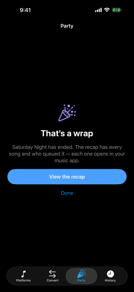 That's a wrap: Saturday Night has ended, with a button to view the recap